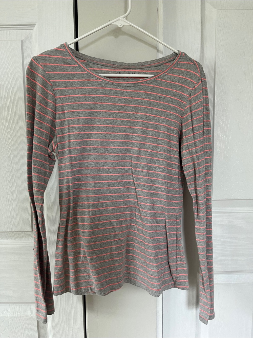 The Limited Gray Long Sleeve Tee with Pink Stripe Detail
